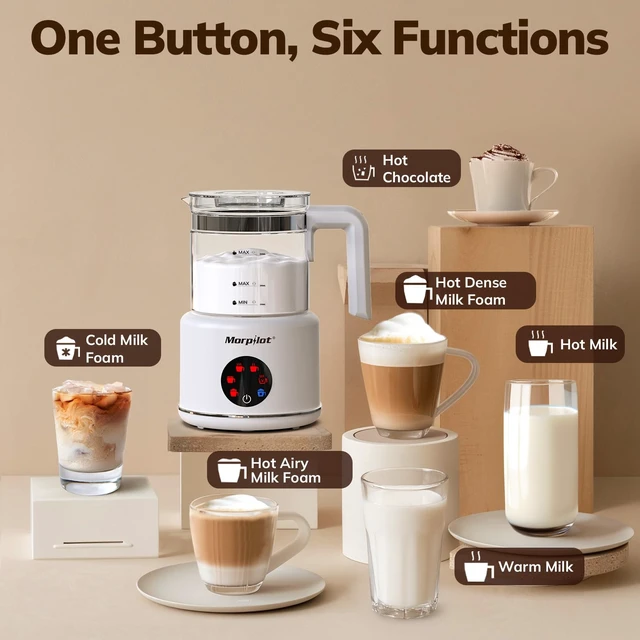 Alt view image 7 of 7 - Large Electric Milk Frother and Steamer | 16.9oz/500ml Milk Steamer and Frother for Latte or Hot Chocolate, Dishwasher Safe, BPA Free, 6 Functions, (White-Glass)