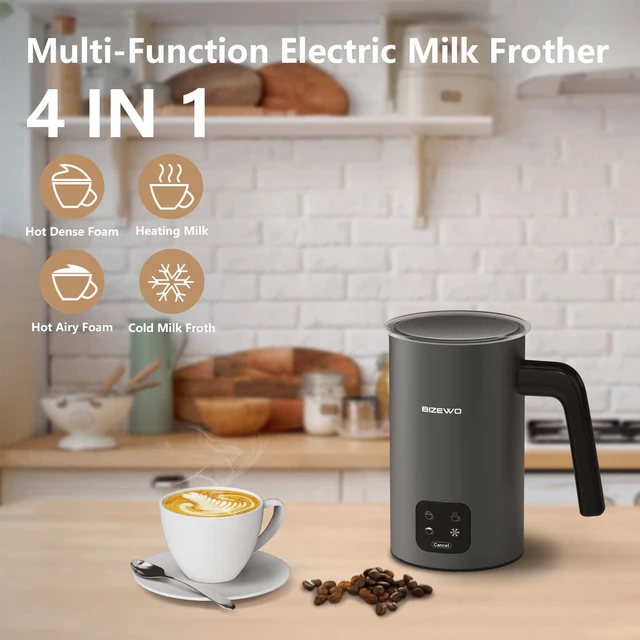 Alt view image 2 of 7 - Milk Frother Electric, 4 IN 1 Warm and Cold Milk Steamer for Coffee Latte | Automatic Cold and Hot Foam, Stainless Steel, Foam Maker with Touch Screen for Macchiato, Cappuccino, Hot Chocolate