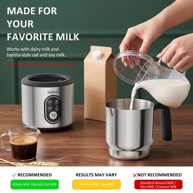 Alt view image 7 of 7 - Milk Frother and Steamer, 4-in-1 Electric Milk Frother for Hot & Cold Foam | Removable, dishwasher-safe 304 stainless steel jug; 500W; 250mL froth/350mL heat; auto shutoff; green mat & latte art tools