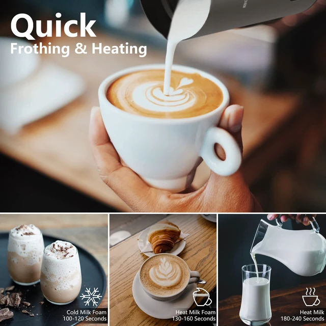 Alt view image 3 of 7 - Milk Frother Electric, 4 IN 1 Warm and Cold Milk Steamer for Coffee Latte | Automatic Cold and Hot Foam, Stainless Steel, Foam Maker with Touch Screen for Macchiato, Cappuccino, Hot Chocolate