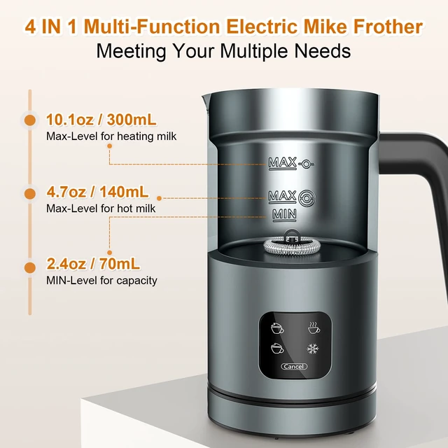 Alt view image 5 of 7 - Milk Frother Electric, 4 IN 1 Warm and Cold Milk Steamer for Coffee Latte | Automatic Cold and Hot Foam, Stainless Steel, Foam Maker with Touch Screen for Macchiato, Cappuccino, Hot Chocolate