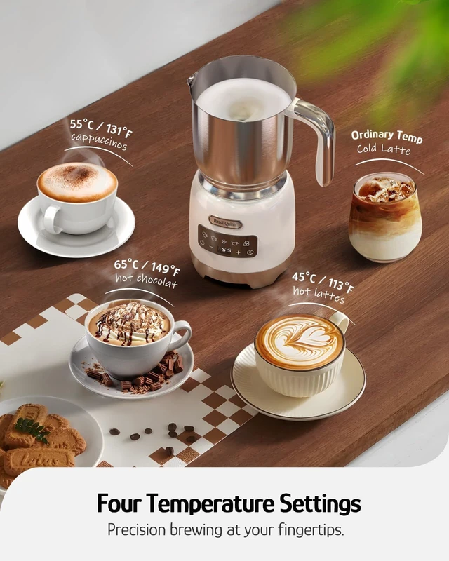 Alt view image 3 of 7 - Quinn Electric Milk Frother and Steamer, 5-in-1 Hot Cold, Detachable | 400ml 13.5oz large capacity, 304 stainless steel, dishwasher safe, for lattes, cappuccinos, hot choc, cold foam, pearl white
