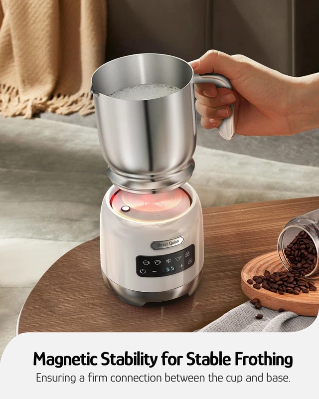 Alt view image 4 of 7 - Quinn Electric Milk Frother and Steamer, 5-in-1 Hot Cold, Detachable | 400ml 13.5oz large capacity, 304 stainless steel, dishwasher safe, for lattes, cappuccinos, hot choc, cold foam, pearl white