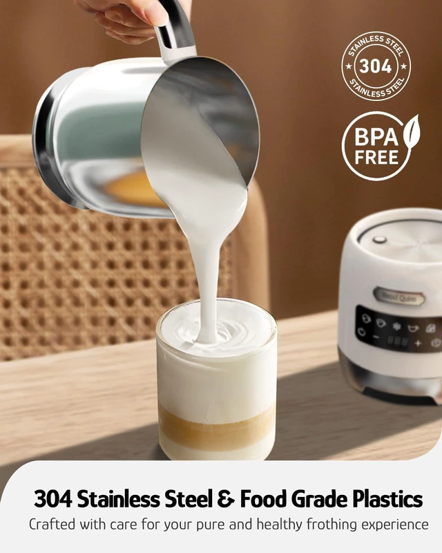 Alt view image 6 of 7 - Quinn Electric Milk Frother and Steamer, 5-in-1 Hot Cold, Detachable | 400ml 13.5oz large capacity, 304 stainless steel, dishwasher safe, for lattes, cappuccinos, hot choc, cold foam, pearl white