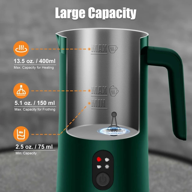 Alt view image 3 of 7 - CookSwift Milk Frother, 13.5oz Large Capacity Electric Frother(Green) | Automatic Hot and Cold Foam Maker and Milk Warmer, Electric Frother for Coffee, Latte, Cappuccino, Macchiato, Matcha