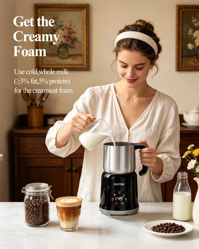 Alt view image 4 of 7 - 5 in 1 Milk Frother Electric - Automatic Split Milk Frothers 350ml Large Capacity Milk Steamer Silent Operation Stainless Steel Milk Heater and Warmer Hot & Cold Milk Foamer Dishwasher Safe for Latte