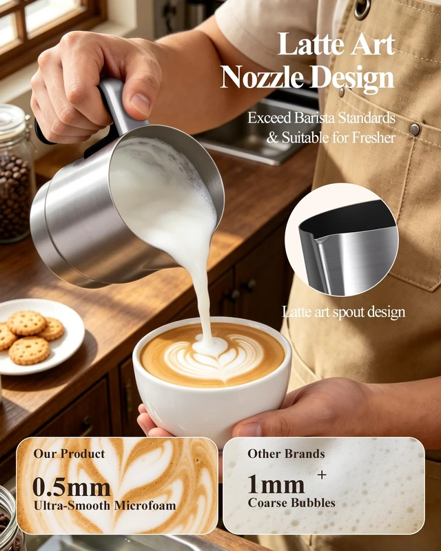 Alt view image 5 of 7 - 5 in 1 Milk Frother Electric - Automatic Split Milk Frothers 350ml Large Capacity Milk Steamer Silent Operation Stainless Steel Milk Heater and Warmer Hot & Cold Milk Foamer Dishwasher Safe for Latte