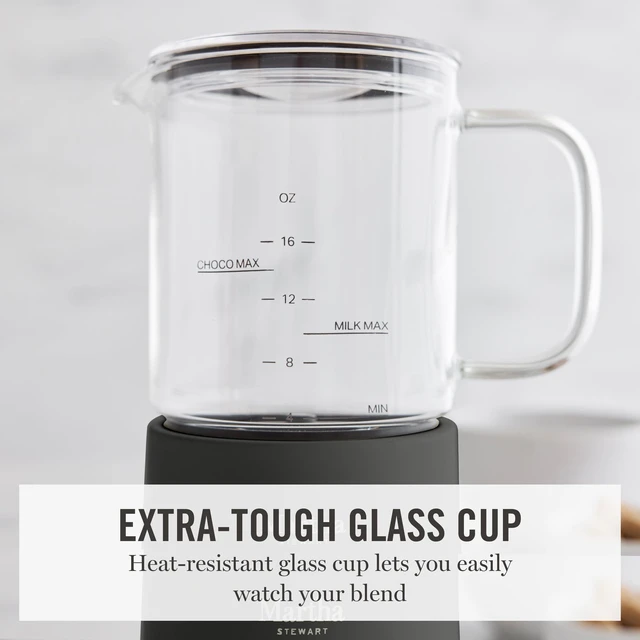 Alt view image 2 of 7 - Martha Stewart 10oz Milk Frother & Steamer, 4 Presets, 300ml Glass Pitcher | Light, Dense, Cold Foam & Hot Chocolate, Ready in 90 Seconds, Cordless Pouring, Runs Quiet, Almond, Soy & Oat Milk, Caviar