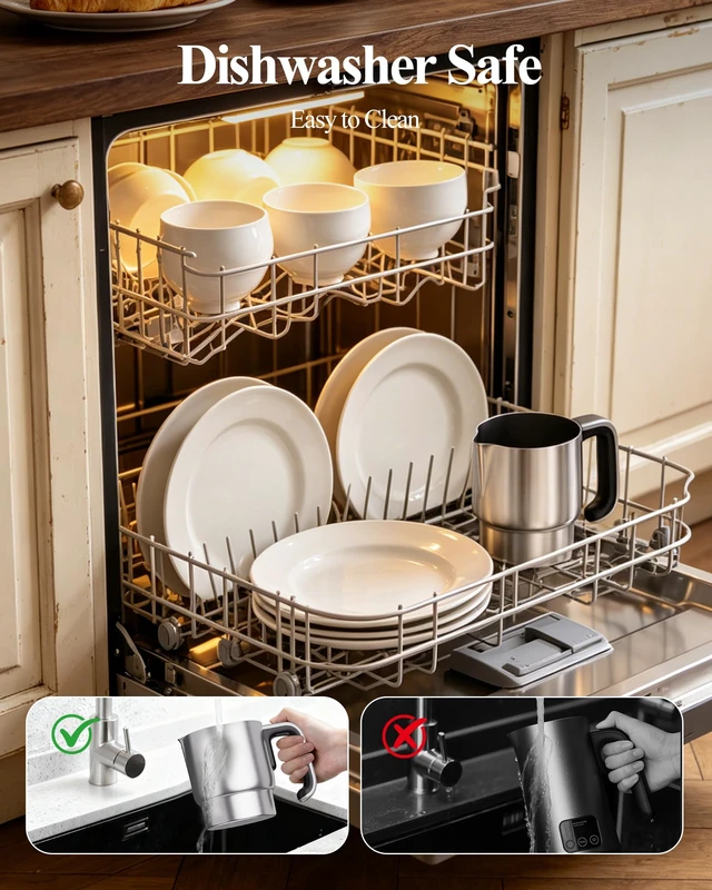 Alt view image 6 of 7 - 5 in 1 Milk Frother Electric - Automatic Split Milk Frothers 350ml Large Capacity Milk Steamer Silent Operation Stainless Steel Milk Heater and Warmer Hot & Cold Milk Foamer Dishwasher Safe for Latte