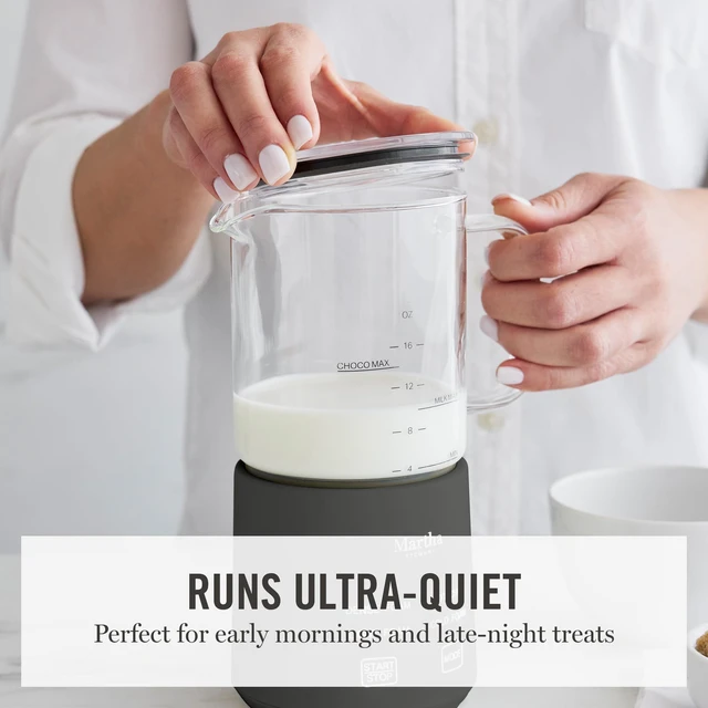 Alt view image 5 of 7 - Martha Stewart 10oz Milk Frother & Steamer, 4 Presets, 300ml Glass Pitcher | Light, Dense, Cold Foam & Hot Chocolate, Ready in 90 Seconds, Cordless Pouring, Runs Quiet, Almond, Soy & Oat Milk, Caviar