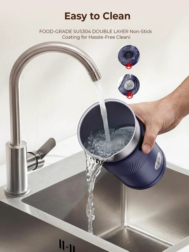 Alt view image 6 of 7 - 350ml Electric Milk Frother: 4-in-1 Hot & Cold Foam Maker - Blue | 450W Milk Steamer With 180ml Foam, Under 55dB For Family Mornings - SUS304 Steel, 2 Whisks for Latte, Cappuccino