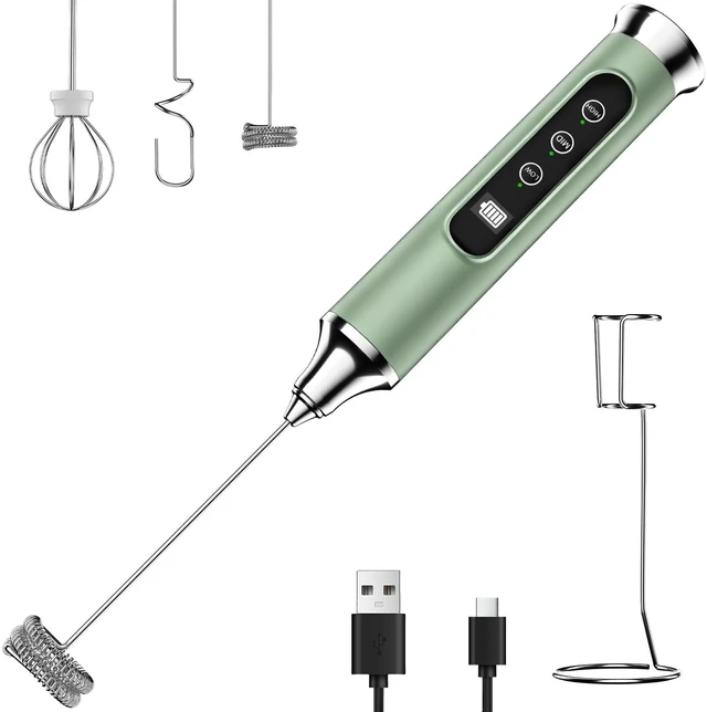 Main image of YUSWKO Milk Frother Wand for Coffee with Stand, Coffee Frother Handheld | Rechargeable Drink Mixer Wand, Waterproof Electric Whisk for Protein Powder, Lattes, 3 Variable Speeds 3 Whisks, Granite
