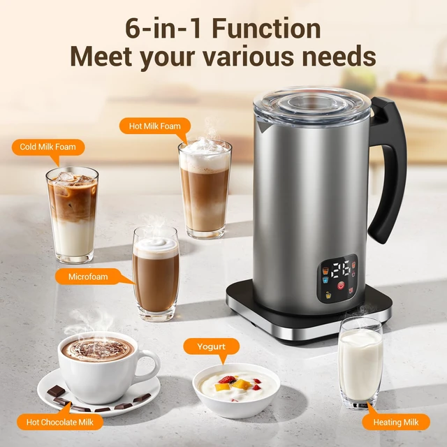 Alt view image 2 of 7 - Milk Frother Automatic, Hot & Cold Coffee Milk Frother and Steamer | 6-in-1 Milk Steamer and Frother for Latte, Warm and Hot Chocolate Maker, Cold Foam Maker, Cappuccinos, 420ml Large Capacity