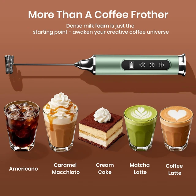 Alt view image 7 of 7 - YUSWKO Milk Frother Wand for Coffee with Stand, Coffee Frother Handheld | Rechargeable Drink Mixer Wand, Waterproof Electric Whisk for Protein Powder, Lattes, 3 Variable Speeds 3 Whisks, Granite