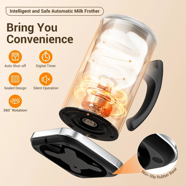 Alt view image 4 of 7 - Milk Frother Automatic, Hot & Cold Coffee Milk Frother and Steamer | 6-in-1 Milk Steamer and Frother for Latte, Warm and Hot Chocolate Maker, Cold Foam Maker, Cappuccinos, 420ml Large Capacity