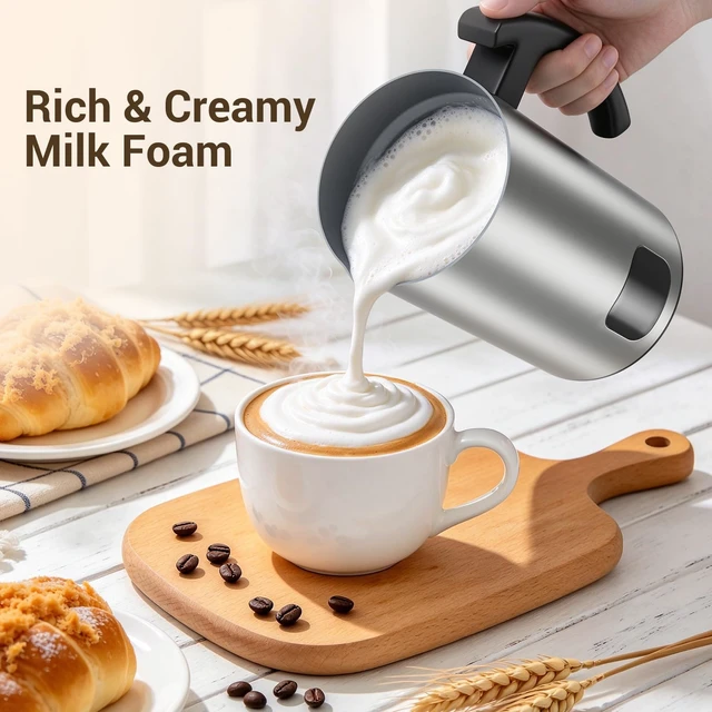 Alt view image 6 of 7 - Milk Frother Automatic, Hot & Cold Coffee Milk Frother and Steamer | 6-in-1 Milk Steamer and Frother for Latte, Warm and Hot Chocolate Maker, Cold Foam Maker, Cappuccinos, 420ml Large Capacity