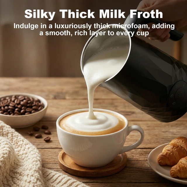 Alt view image 3 of 6 - Milk Frother, 4 in 1 Electric Milk Steamer, Warm and Cold Foam Maker | Quiet Coffee Frother for, Latte, Cappuccino, Hot Chocolate, Dishwasher Safe