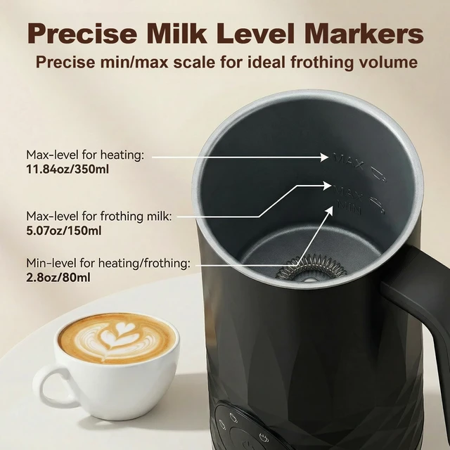 Alt view image 4 of 6 - Milk Frother, 4 in 1 Electric Milk Steamer, Warm and Cold Foam Maker | Quiet Coffee Frother for, Latte, Cappuccino, Hot Chocolate, Dishwasher Safe