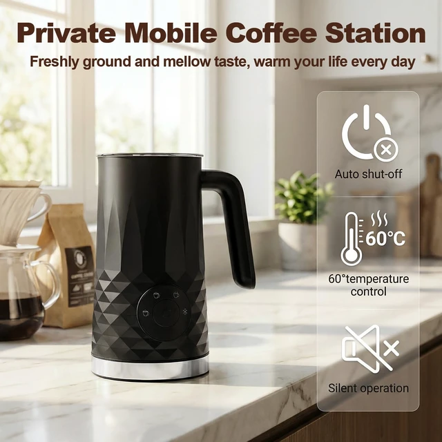 Alt view image 6 of 6 - Milk Frother, 4 in 1 Electric Milk Steamer, Warm and Cold Foam Maker | Quiet Coffee Frother for, Latte, Cappuccino, Hot Chocolate, Dishwasher Safe