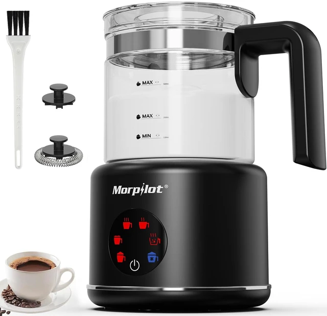 Main image of Large Electric Milk Frother and Steamer | 16.9oz/500ml Milk Steamer and Frother for Latte or Hot Chocolate, Dishwasher Safe, BPA Free, 6 Functions, (Black-Glass)