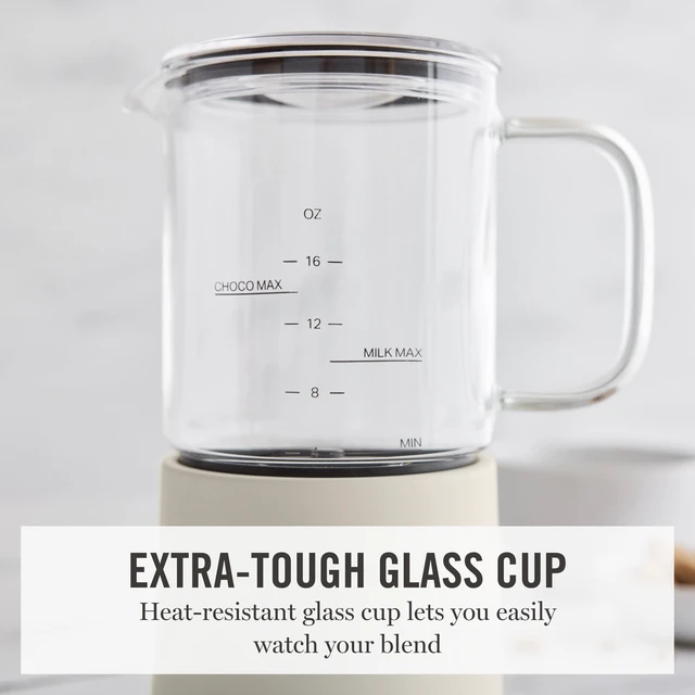 Alt view image 2 of 7 - Martha Stewart 10oz Milk Frother & Steamer, 4 Presets, 300ml Glass Pitcher | Light, Dense, Cold Foam & Hot Chocolate, Ready in 90 Seconds, Cordless Pouring, Runs Quiet, Almond, Soy & Oat Milk, Linen