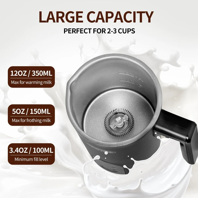 Alt view image 3 of 7 - Nowtell 4-in-1 Electric Milk Frother and Steamer, 350ml Hot Cold Foam Maker | 304 Non-Stick Liner, Dry-Burn & Overheat Protection, 4 Modes for Latte, Cappuccino & Cocoa, Black