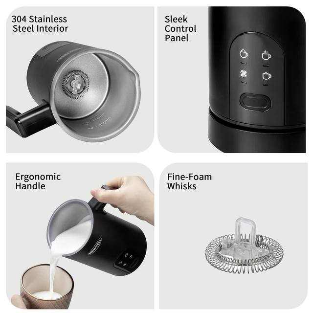 Alt view image 5 of 7 - Nowtell 4-in-1 Electric Milk Frother and Steamer, 350ml Hot Cold Foam Maker | 304 Non-Stick Liner, Dry-Burn & Overheat Protection, 4 Modes for Latte, Cappuccino & Cocoa, Black