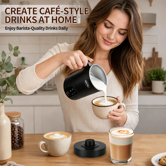 Alt view image 6 of 7 - Nowtell 4-in-1 Electric Milk Frother and Steamer, 350ml Hot Cold Foam Maker | 304 Non-Stick Liner, Dry-Burn & Overheat Protection, 4 Modes for Latte, Cappuccino & Cocoa, Black