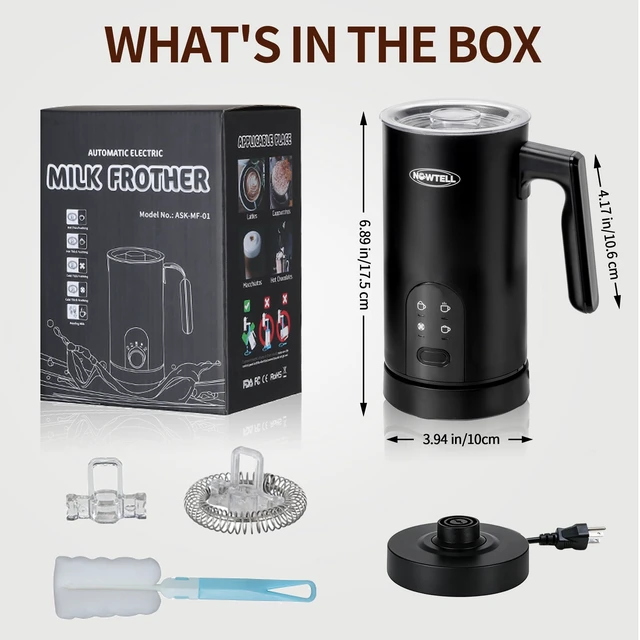 Alt view image 7 of 7 - Nowtell 4-in-1 Electric Milk Frother and Steamer, 350ml Hot Cold Foam Maker | 304 Non-Stick Liner, Dry-Burn & Overheat Protection, 4 Modes for Latte, Cappuccino & Cocoa, Black