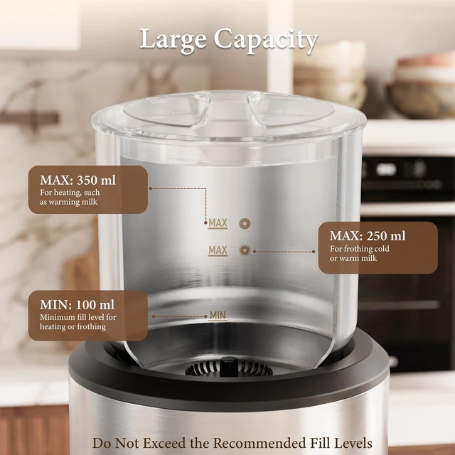 Alt view image 3 of 7 - TOMEEM 4-in-1 Electric Milk Frother and Steamer for Hot & Cold Foam | Detachable Stainless Steel Coffee Frother for Latte, Cappuccino, Hot Chocolate, with Latte Art Pen, Stencils & Non-Slip Mat