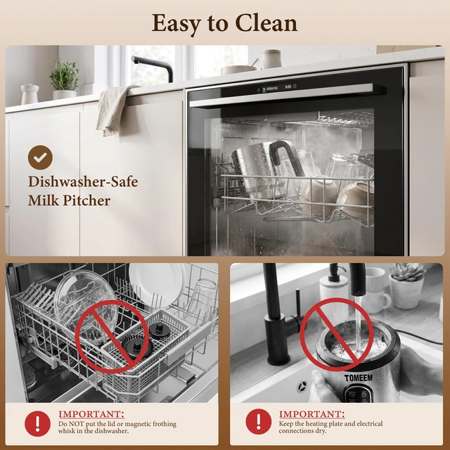 Alt view image 7 of 7 - TOMEEM 4-in-1 Electric Milk Frother and Steamer for Hot & Cold Foam | Detachable Stainless Steel Coffee Frother for Latte, Cappuccino, Hot Chocolate, with Latte Art Pen, Stencils & Non-Slip Mat