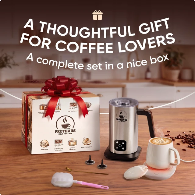 Alt view image 5 of 7 - FROTHAUS Milk Steamer and Frother Machine 4-In-1 Stainless Steel Electric Automatic Hot & Cold Foam Maker for Coffee, Latte, Cappuccino - 12OZ Mug Warmer Set Included