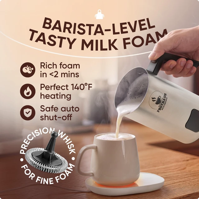 Alt view image 7 of 7 - FROTHAUS Milk Steamer and Frother Machine 4-In-1 Stainless Steel Electric Automatic Hot & Cold Foam Maker for Coffee, Latte, Cappuccino - 12OZ Mug Warmer Set Included