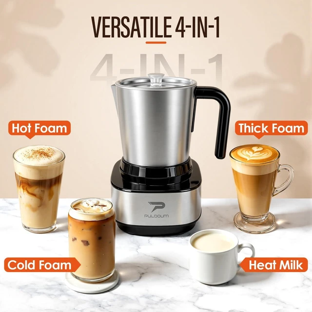 Alt view image 2 of 7 - Electric Milk Frother and Steamer 4-in-1 16.8oz/500ML Stainless Steel | Detachable Cup Milk Frother with Temp Display, Touch Control 4 Hot and Cold Foam Maker Modes, 600W