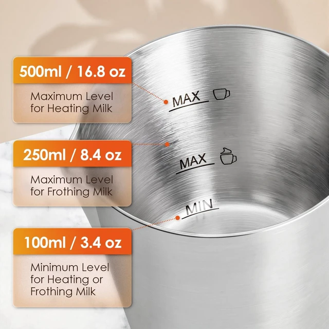 Alt view image 3 of 7 - Electric Milk Frother and Steamer 4-in-1 16.8oz/500ML Stainless Steel | Detachable Cup Milk Frother with Temp Display, Touch Control 4 Hot and Cold Foam Maker Modes, 600W