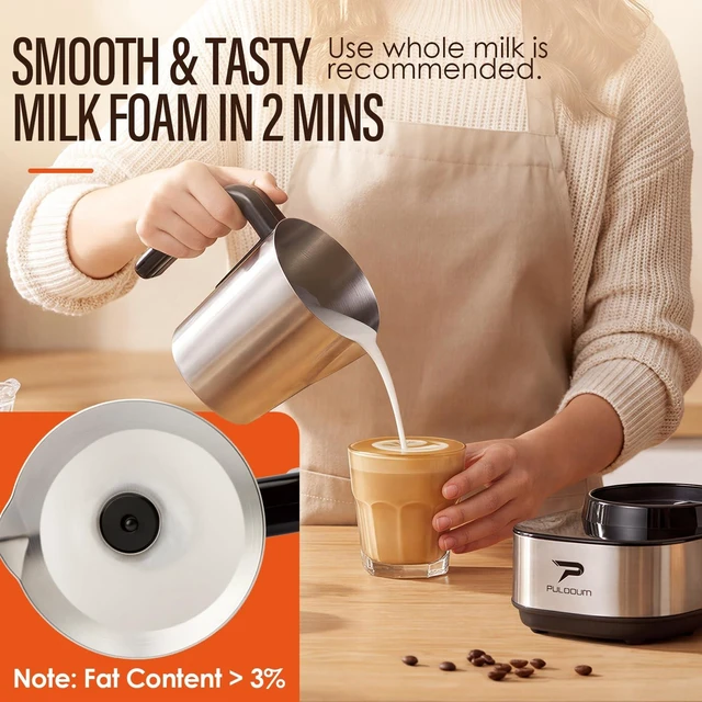 Alt view image 4 of 7 - Electric Milk Frother and Steamer 4-in-1 16.8oz/500ML Stainless Steel | Detachable Cup Milk Frother with Temp Display, Touch Control 4 Hot and Cold Foam Maker Modes, 600W