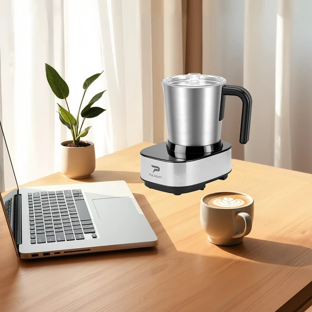 Alt view image 5 of 7 - Electric Milk Frother and Steamer 4-in-1 16.8oz/500ML Stainless Steel | Detachable Cup Milk Frother with Temp Display, Touch Control 4 Hot and Cold Foam Maker Modes, 600W