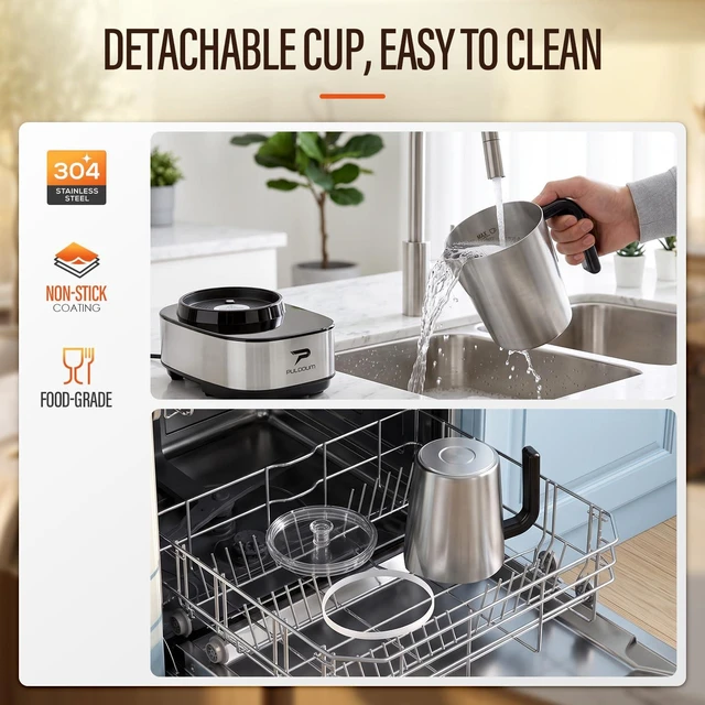 Alt view image 7 of 7 - Electric Milk Frother and Steamer 4-in-1 16.8oz/500ML Stainless Steel | Detachable Cup Milk Frother with Temp Display, Touch Control 4 Hot and Cold Foam Maker Modes, 600W