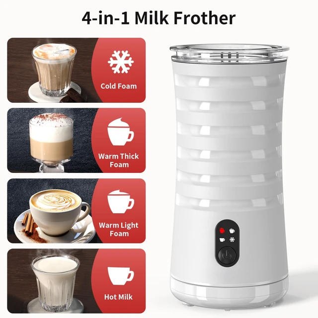 Alt view image 3 of 7 - Milk Frother, 4-in-1 Milk Steamer and Frother, Auto Shut-Off Frothers,Cream | Hot & Cold Foam Milk Warmer with Temperature Control, Auto Shut-Off Frothers for Coffee, Latte, Cappuccino, Macchiato