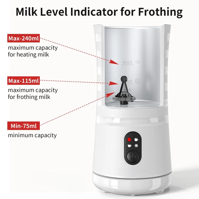 Alt view image 7 of 7 - Milk Frother, 4-in-1 Milk Steamer and Frother, Auto Shut-Off Frothers,Cream | Hot & Cold Foam Milk Warmer with Temperature Control, Auto Shut-Off Frothers for Coffee, Latte, Cappuccino, Macchiato