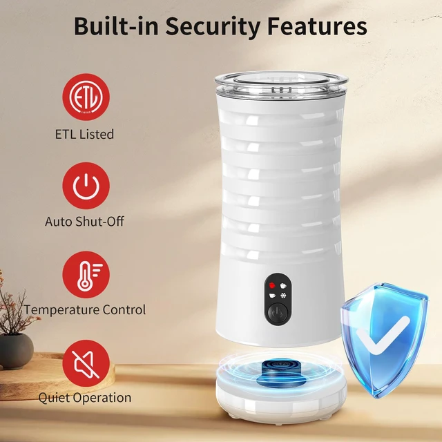 Alt view image 6 of 7 - Milk Frother, 4-in-1 Milk Steamer and Frother, Auto Shut-Off Frothers,Cream | Hot & Cold Foam Milk Warmer with Temperature Control, Auto Shut-Off Frothers for Coffee, Latte, Cappuccino, Macchiato