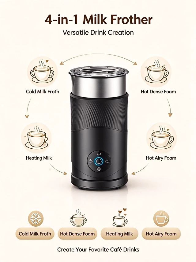 Alt view image 2 of 4 - Ecoflarix 4-in-1 Electric Milk Steamer: Milk Frother 350ml for Home, Office & Travel