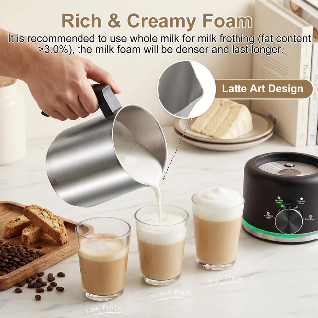 Alt view image 3 of 7 - Milk Frother, 16.9 OZ Electric Milk Frother and Steamer, Black | 4-IN-1 Electric Milk Frother Dishwasher Safe, Stainless Steel Milk Frother for Coffee, Hot and Cold Foam Maker for Latte