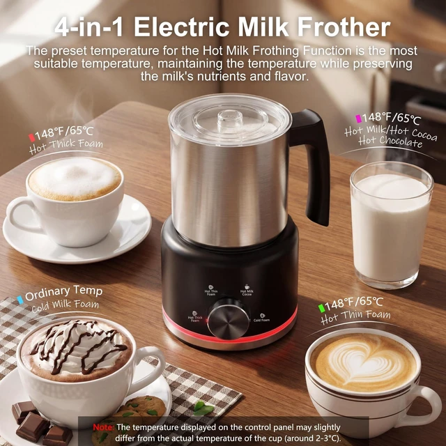 Alt view image 6 of 7 - Milk Frother, 16.9 OZ Electric Milk Frother and Steamer, Black | 4-IN-1 Electric Milk Frother Dishwasher Safe, Stainless Steel Milk Frother for Coffee, Hot and Cold Foam Maker for Latte