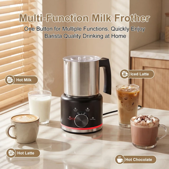 Alt view image 7 of 7 - Milk Frother, 16.9 OZ Electric Milk Frother and Steamer, Black | 4-IN-1 Electric Milk Frother Dishwasher Safe, Stainless Steel Milk Frother for Coffee, Hot and Cold Foam Maker for Latte