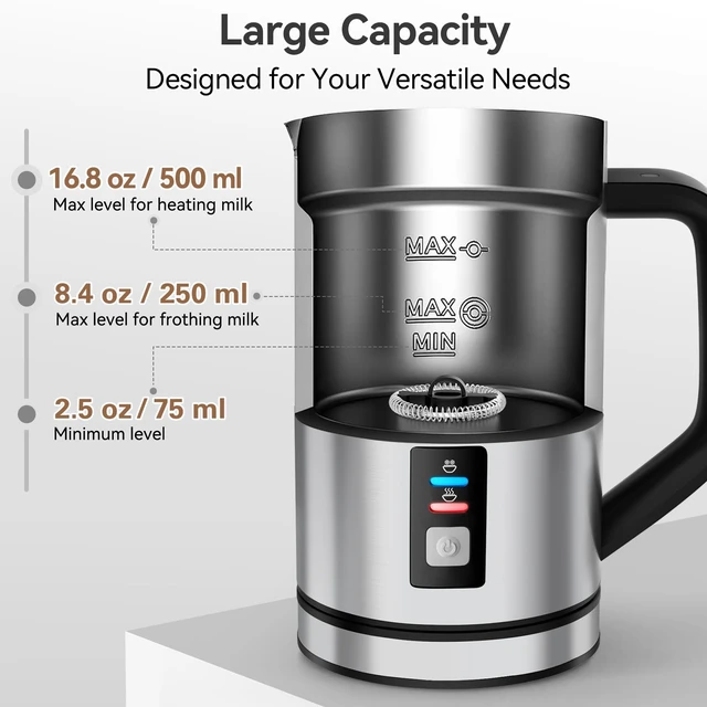Alt view image 4 of 7 - Secura Milk Frother, 16.9oz Automatic Hot/Cold Foam Maker, Stainless Steel | Stainless Steel, Easy Cleaning, Strix Temperature Control, One-Touch Operation, Rich & Creamy Milk Froth for Latte