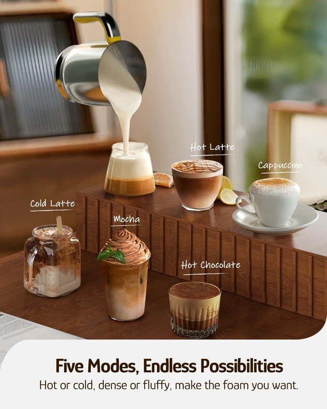 Alt view image 2 of 7 - Hazel Quinn Electric Milk Frother & Steamer, 5-in-1 Hot Cold, Detachable | 400ml 13.5oz large capacity, 304 stainless steel, dishwasher safe, for lattes, cappuccinos, hot choc, cold foam