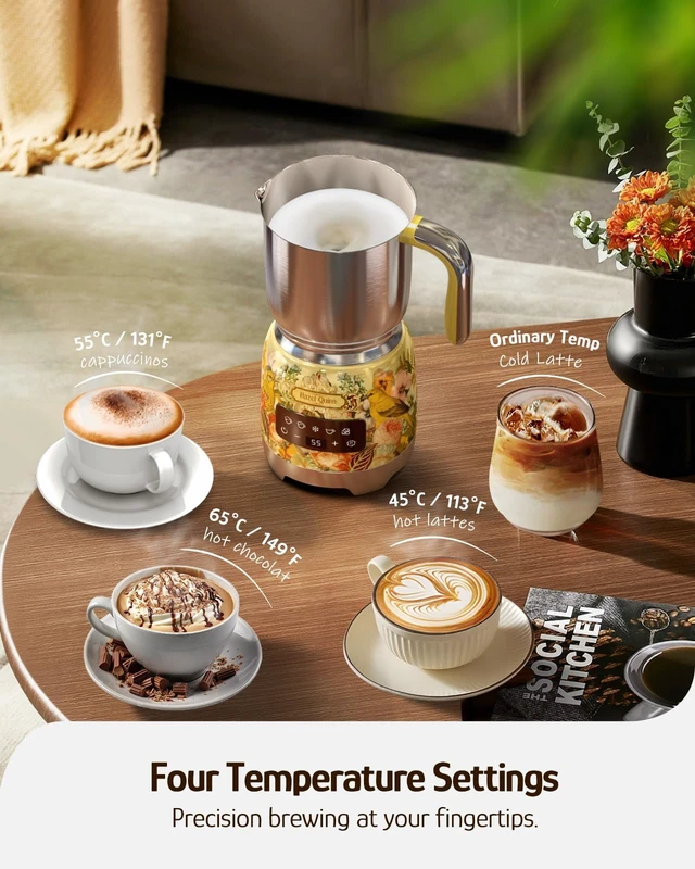 Alt view image 3 of 7 - Hazel Quinn Electric Milk Frother & Steamer, 5-in-1 Hot Cold, Detachable | 400ml 13.5oz large capacity, 304 stainless steel, dishwasher safe, for lattes, cappuccinos, hot choc, cold foam