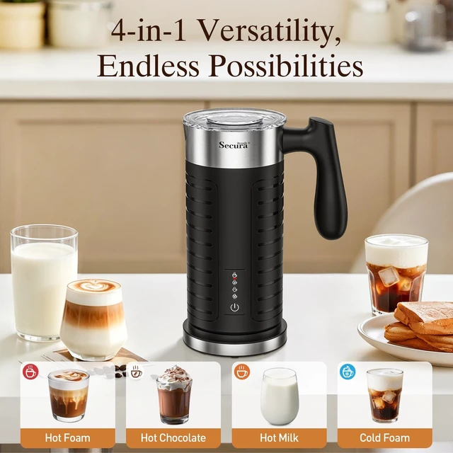 Alt view image 3 of 7 - Secura Milk Frother and Steamer, 4-in-1 Hot & Cold Foam Maker, IPX8 | Dishwasher Safe Jug, IPX8 Waterproof Design, Ergonomic Easy-Pour Handle, Hot Chocolate Maker, Fast & Quiet Operation