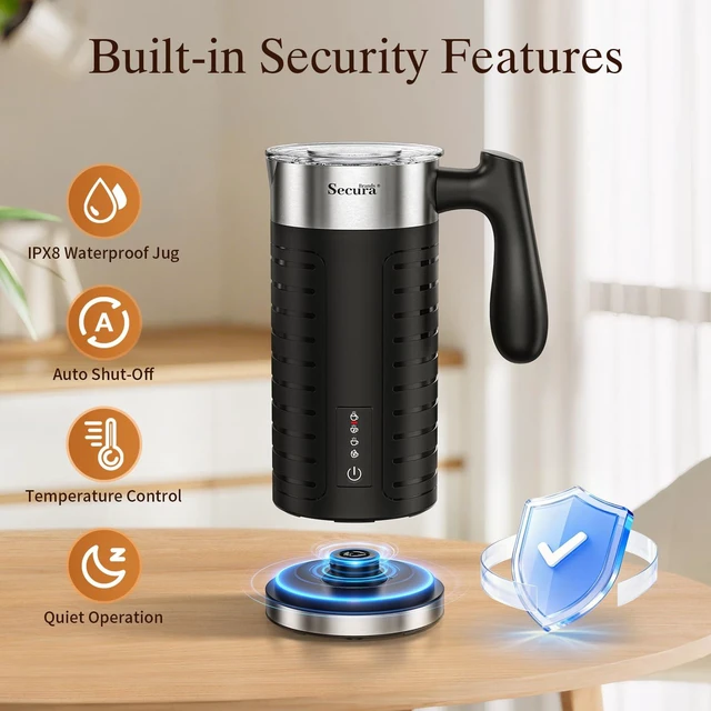 Alt view image 7 of 7 - Secura Milk Frother and Steamer, 4-in-1 Hot & Cold Foam Maker, IPX8 | Dishwasher Safe Jug, IPX8 Waterproof Design, Ergonomic Easy-Pour Handle, Hot Chocolate Maker, Fast & Quiet Operation